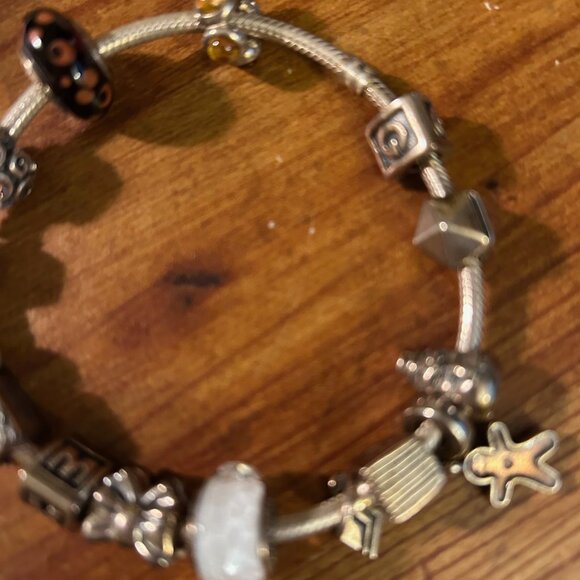 Sliver Pandora Charm Bracelet with 14 Charms - Picture 1 of 4